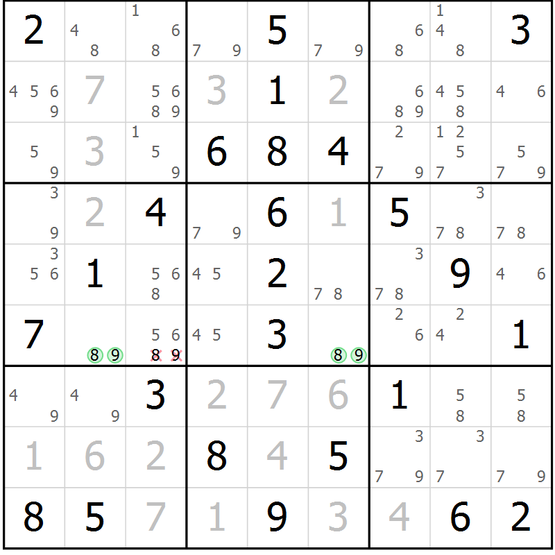 Position des candidats pour la solution de la Gr 66 page 69 du magazine de sudoku Virtuose n° 111