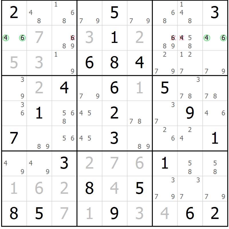 Position des candidats pour la solution de la Gr 66 page 69 du magazine de sudoku Virtuose n° 111