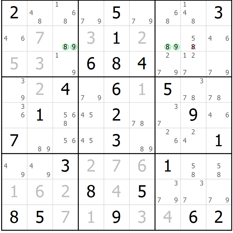 Position des candidats pour la solution de la Gr 66 page 69 du magazine de sudoku Virtuose n° 111