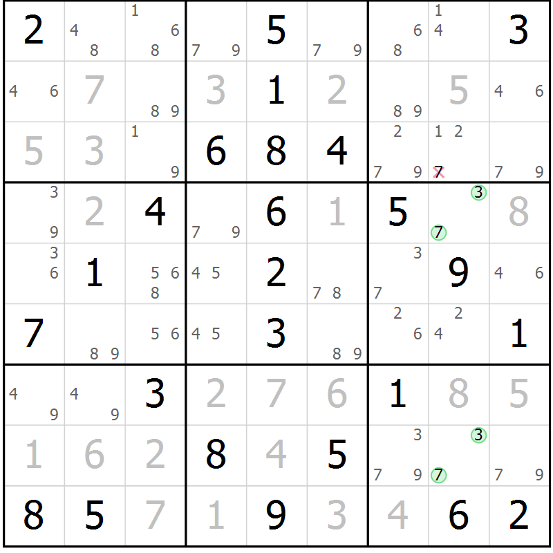 Position des candidats pour la solution de la Gr 66 page 69 du magazine de sudoku Virtuose n° 111