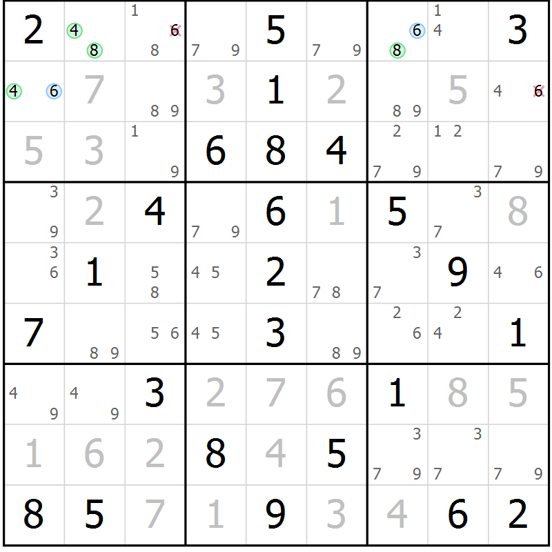 Position des candidats pour la solution de la Gr 66 page 69 du magazine de sudoku Virtuose n° 111