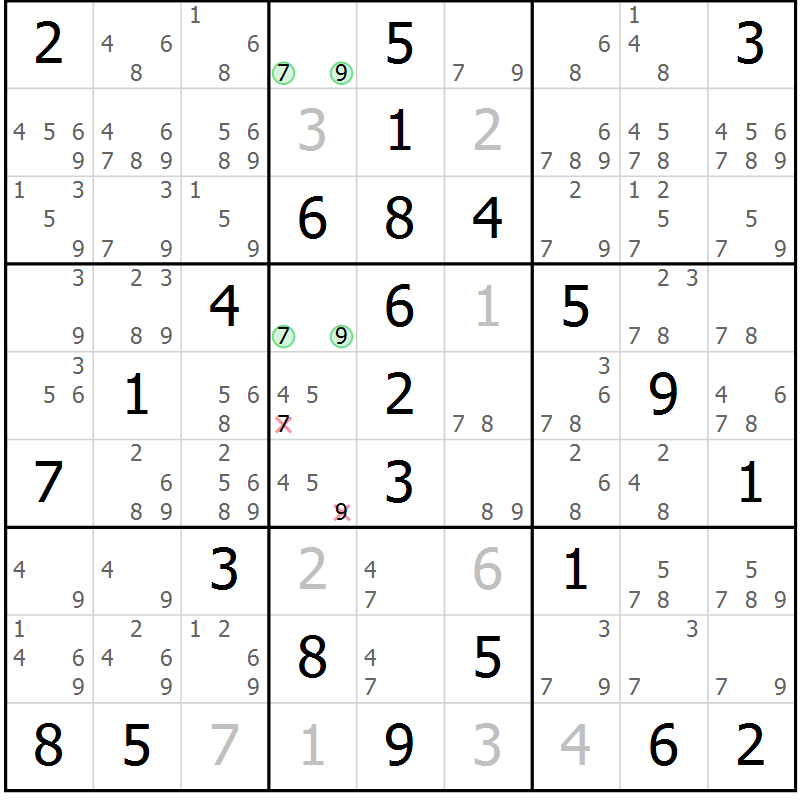 Position des candidats pour la solution de la Gr 66 page 69 du magazine de sudoku Virtuose n° 111