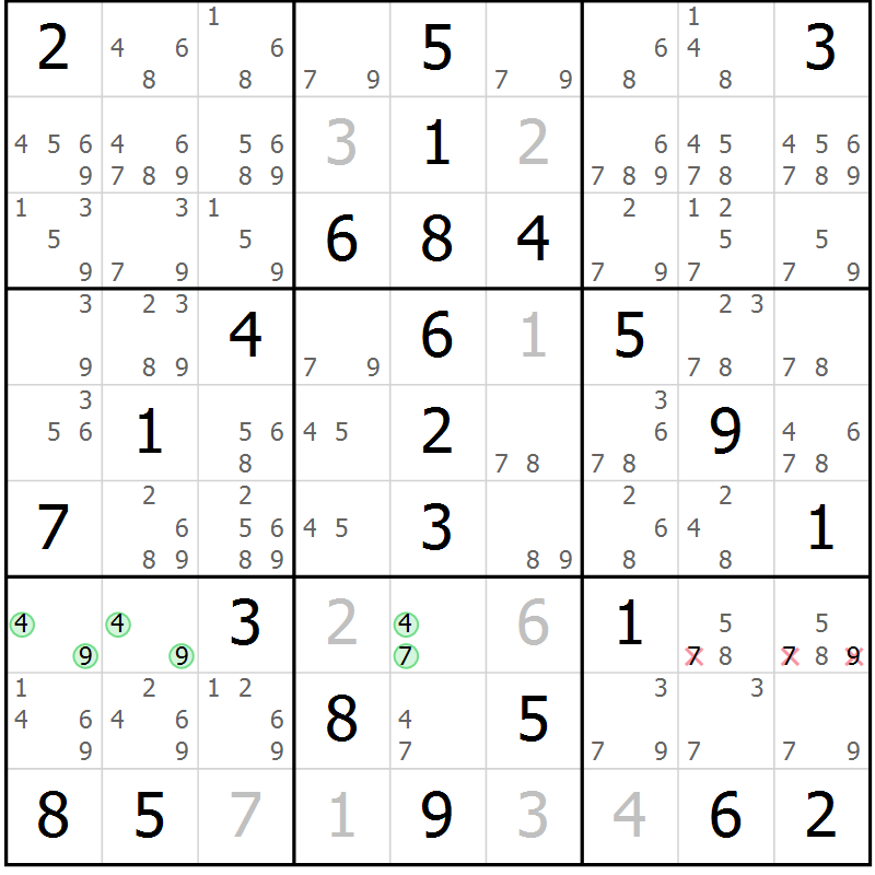 Position des candidats pour la solution de la Gr 66 page 69 du magazine de sudoku Virtuose n° 111