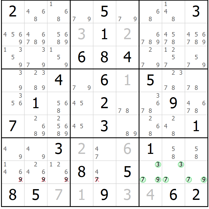 Position des candidats pour la solution de la Gr 66 page 69 du magazine de sudoku Virtuose n° 111