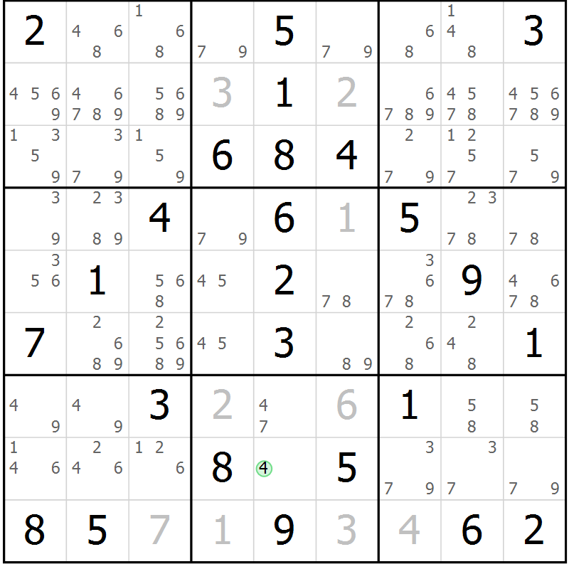 Position des candidats pour la solution de la Gr 66 page 69 du magazine de sudoku Virtuose n° 111