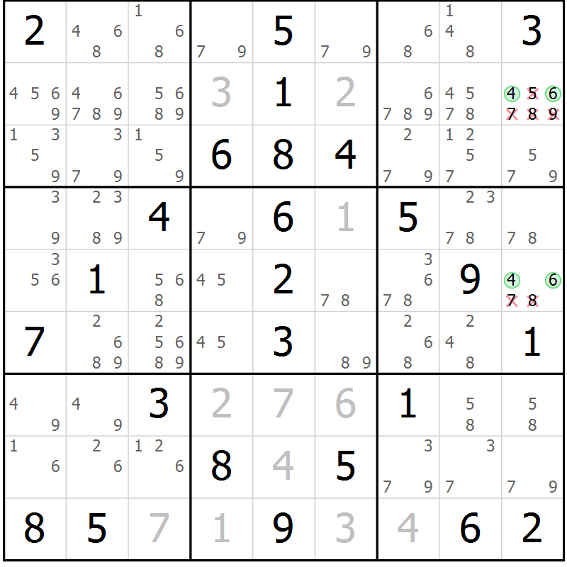 Position des candidats pour la solution de la Gr 66 page 69 du magazine de sudoku Virtuose n° 111