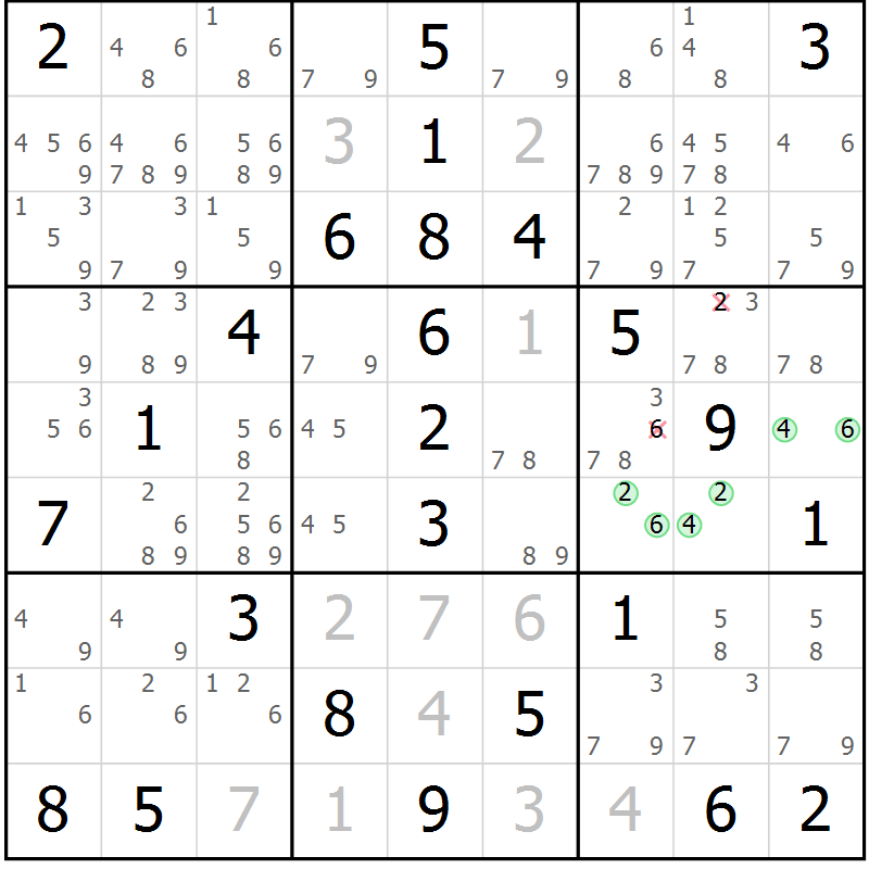 Position des candidats pour la solution de la Gr 66 page 69 du magazine de sudoku Virtuose n° 111