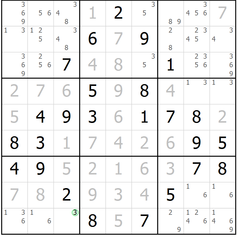 Position des candidats pour la solution de la Gr 67 page 70 du magazine de sudoku Virtuose n° 111