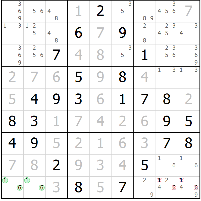 Position des candidats pour la solution de la Gr 67 page 70 du magazine de sudoku Virtuose n° 111