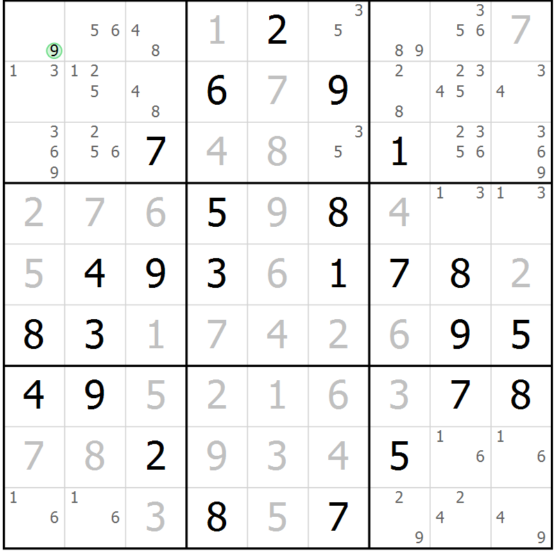 Position des candidats pour la solution de la Gr 67 page 70 du magazine de sudoku Virtuose n° 111