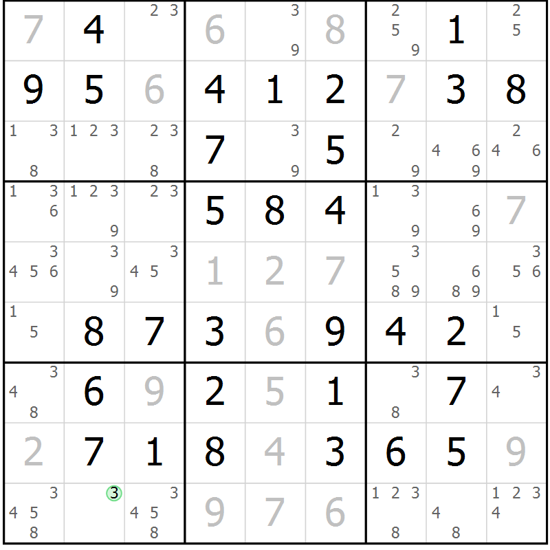 Position des candidats pour la solution de la Gr 68 page 71 du magazine de sudoku Virtuose n° 111
