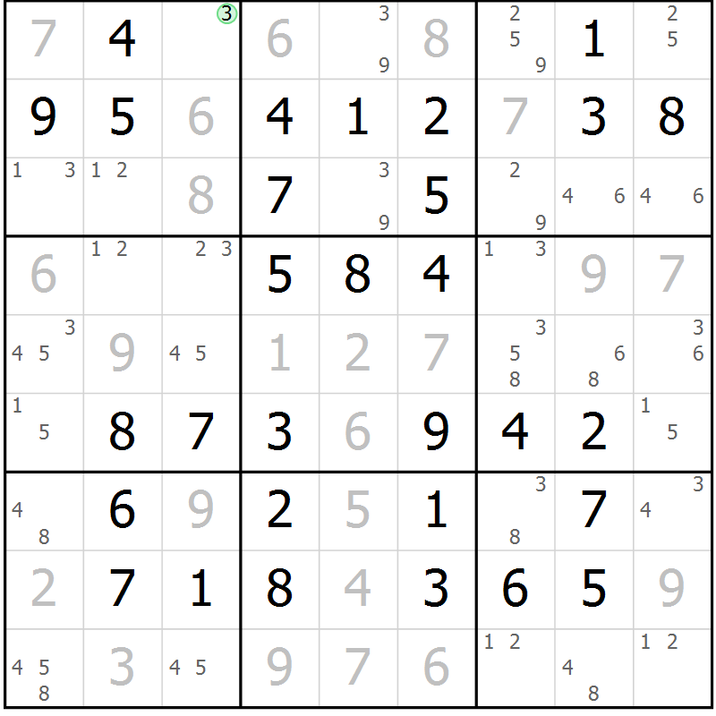 Position des candidats pour la solution de la Gr 68 page 71 du magazine de sudoku Virtuose n° 111