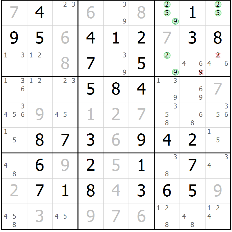 Position des candidats pour la solution de la Gr 68 page 71 du magazine de sudoku Virtuose n° 111