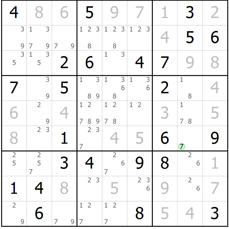 Position des candidats pour la solution de la Gr 69 page 72 du magazine de sudoku Virtuose n° 111