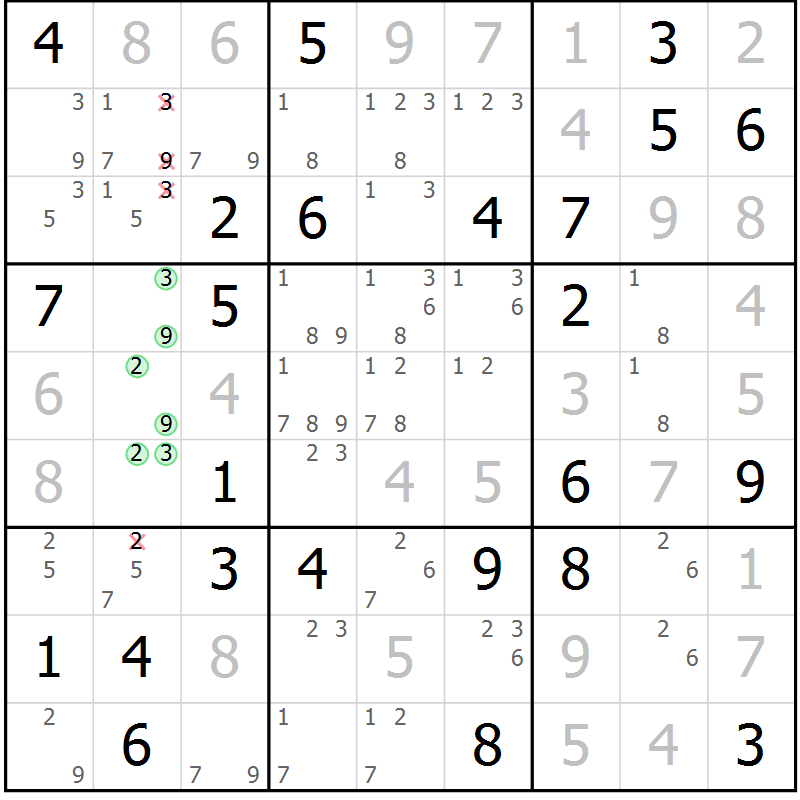 Position des candidats pour la solution de la Gr 69 page 72 du magazine de sudoku Virtuose n° 111