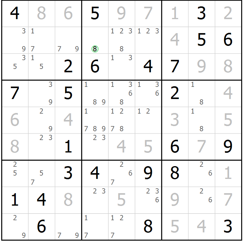 Position des candidats pour la solution de la Gr 69 page 72 du magazine de sudoku Virtuose n° 111