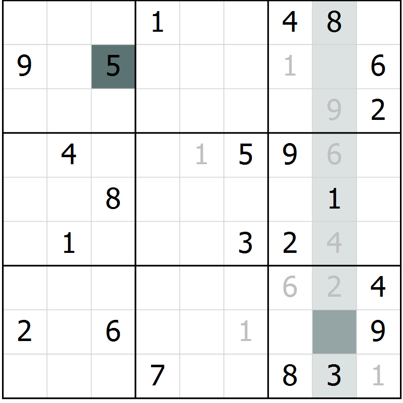 Position des candidats pour la solution de la Gr 7 page 10 du magazine de sudoku Virtuose n° 111
