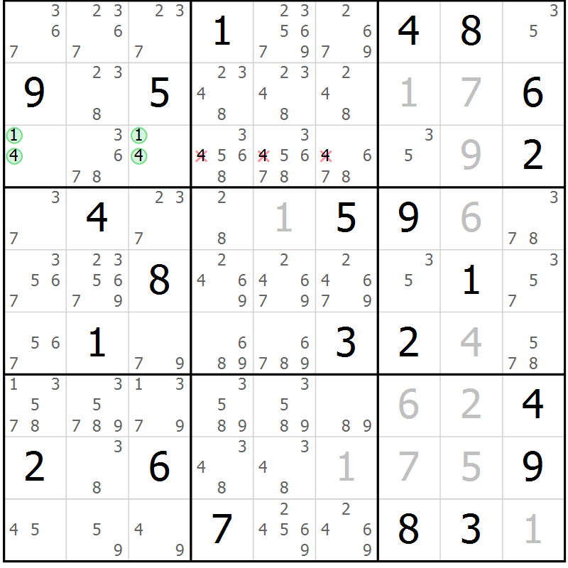 Position des candidats pour la solution de la Gr 7 page 10 du magazine de sudoku Virtuose n° 111