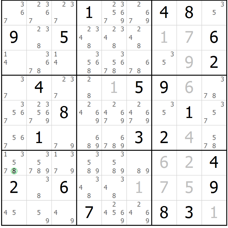 Position des candidats pour la solution de la Gr 7 page 10 du magazine de sudoku Virtuose n° 111
