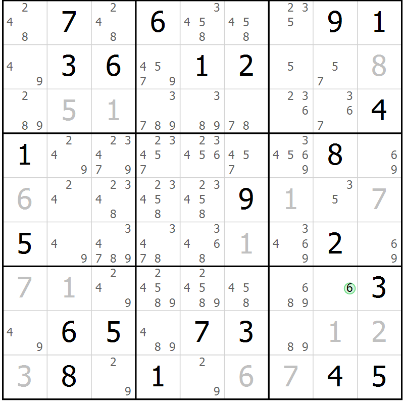 Position des candidats pour la solution de la Gr 70 page 73 du magazine de sudoku Virtuose n° 111