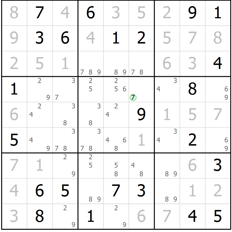 Position des candidats pour la solution de la Gr 70 page 73 du magazine de sudoku Virtuose n° 111