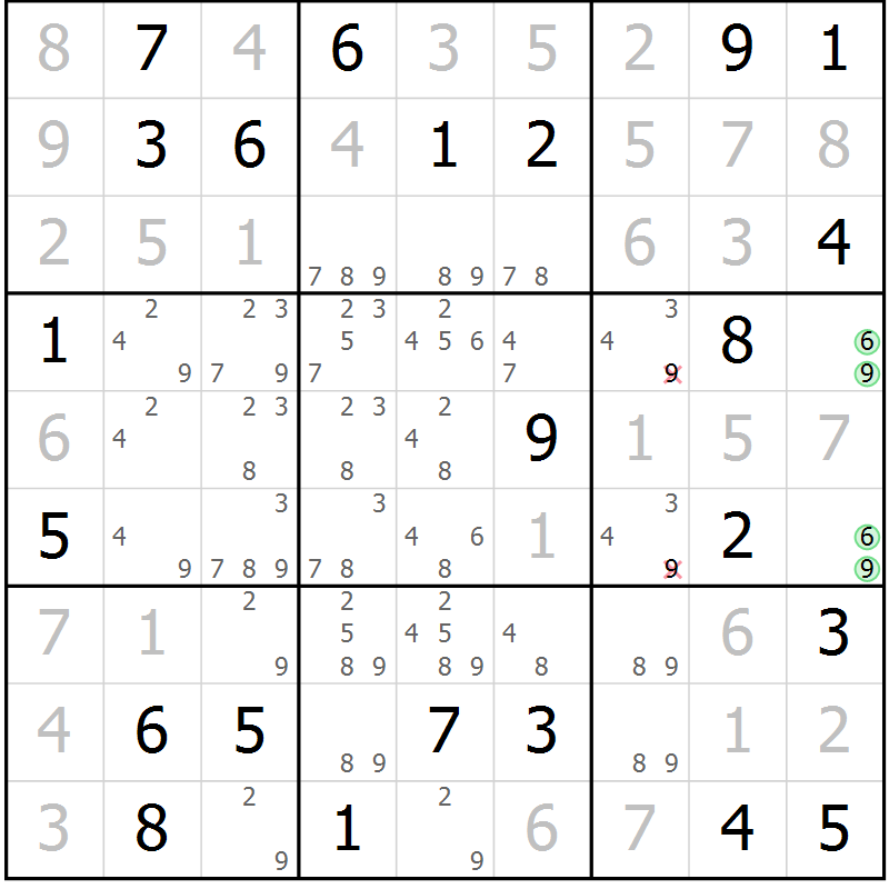 Position des candidats pour la solution de la Gr 70 page 73 du magazine de sudoku Virtuose n° 111