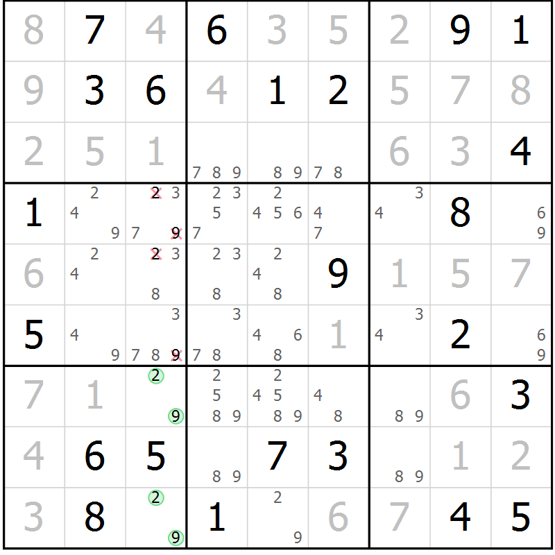Position des candidats pour la solution de la Gr 70 page 73 du magazine de sudoku Virtuose n° 111