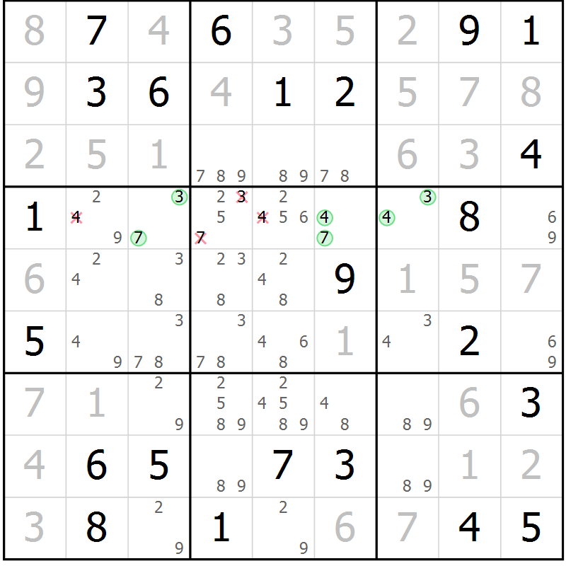 Position des candidats pour la solution de la Gr 70 page 73 du magazine de sudoku Virtuose n° 111