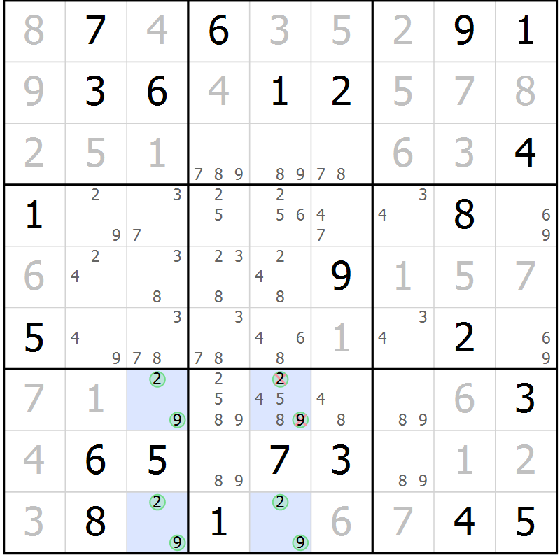 Position des candidats pour la solution de la Gr 70 page 73 du magazine de sudoku Virtuose n° 111
