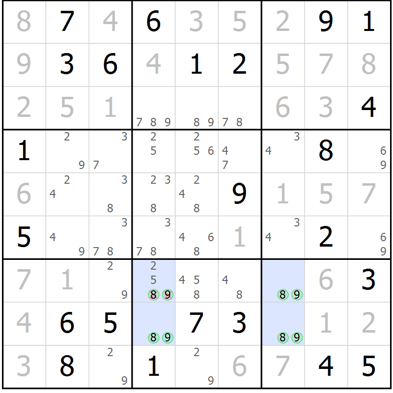 Position des candidats pour la solution de la Gr 70 page 73 du magazine de sudoku Virtuose n° 111