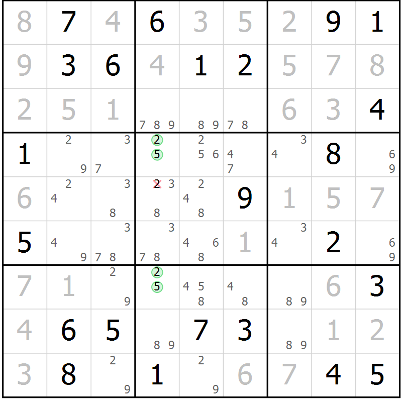 Position des candidats pour la solution de la Gr 70 page 73 du magazine de sudoku Virtuose n° 111