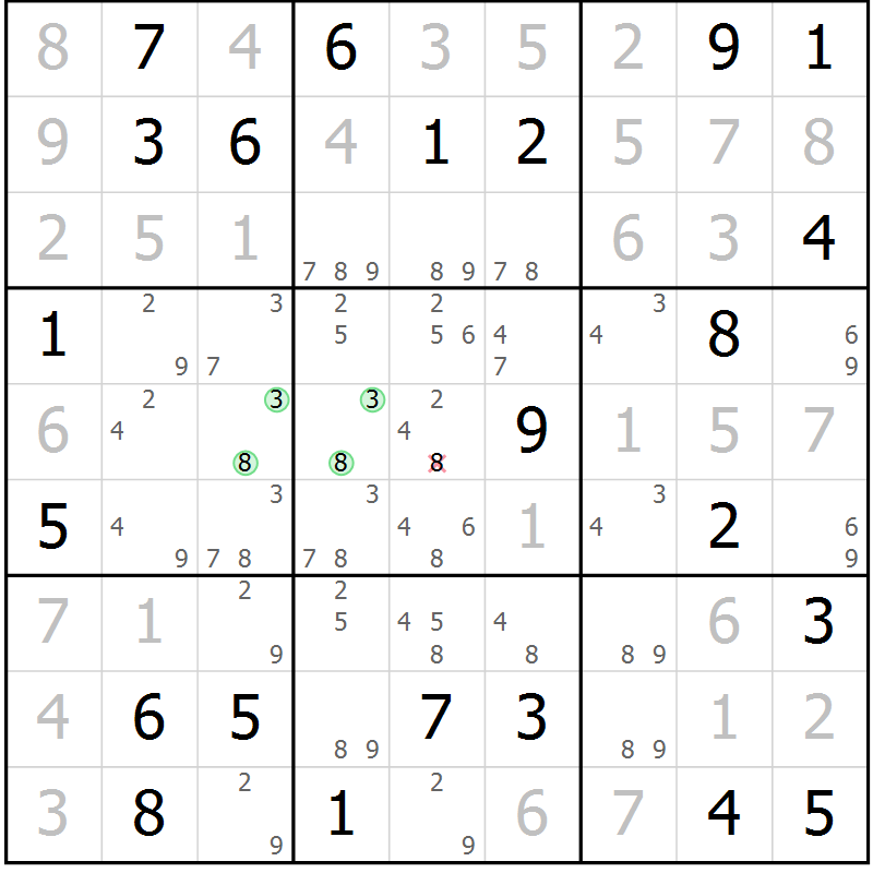 Position des candidats pour la solution de la Gr 70 page 73 du magazine de sudoku Virtuose n° 111