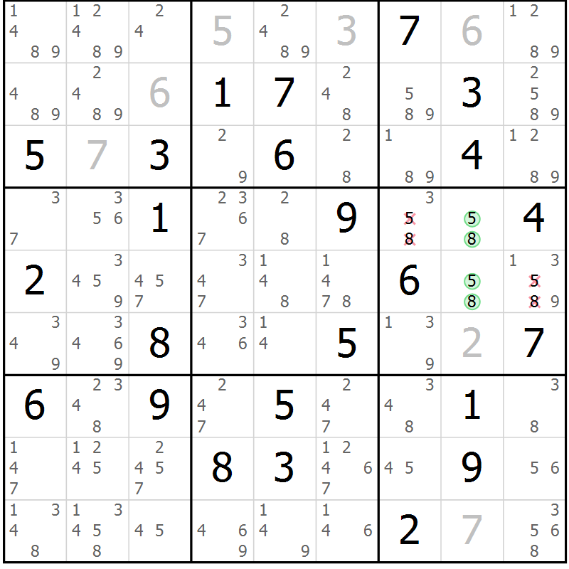 Position des candidats pour la solution de la Gr 71 page 74 du magazine de sudoku Virtuose n° 111