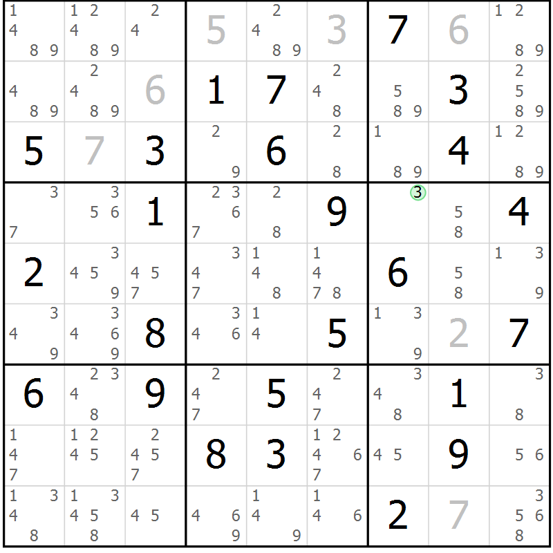 Position des candidats pour la solution de la Gr 71 page 74 du magazine de sudoku Virtuose n° 111