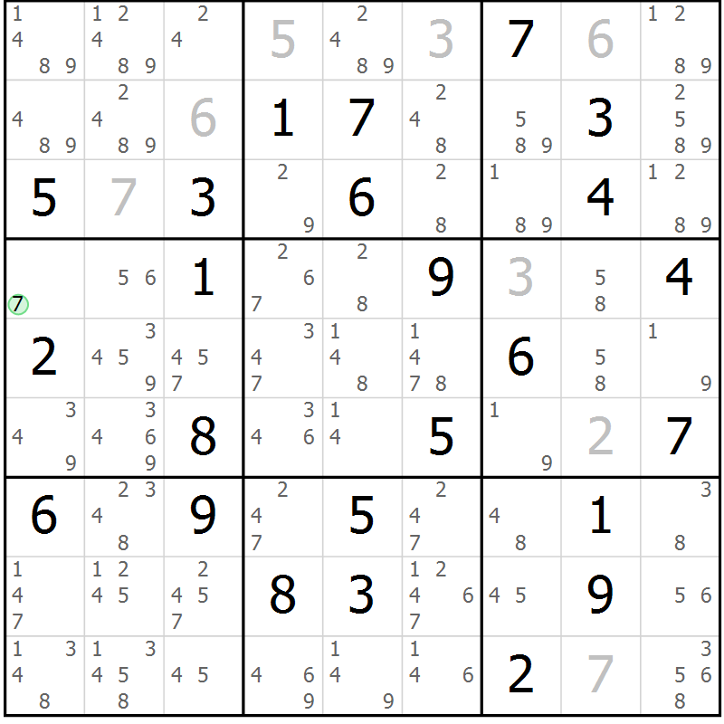Position des candidats pour la solution de la Gr 71 page 74 du magazine de sudoku Virtuose n° 111