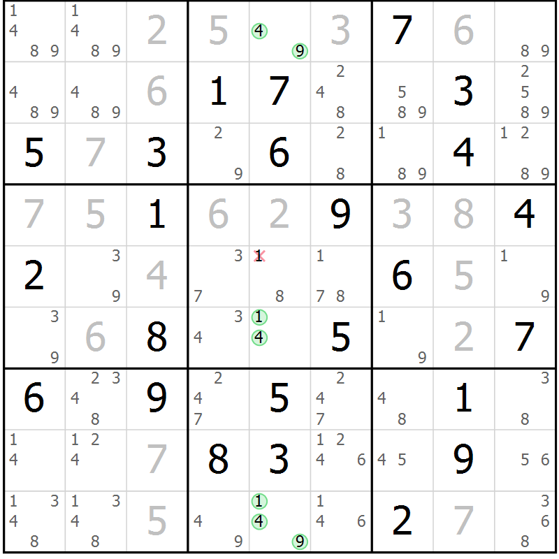 Position des candidats pour la solution de la Gr 71 page 74 du magazine de sudoku Virtuose n° 111
