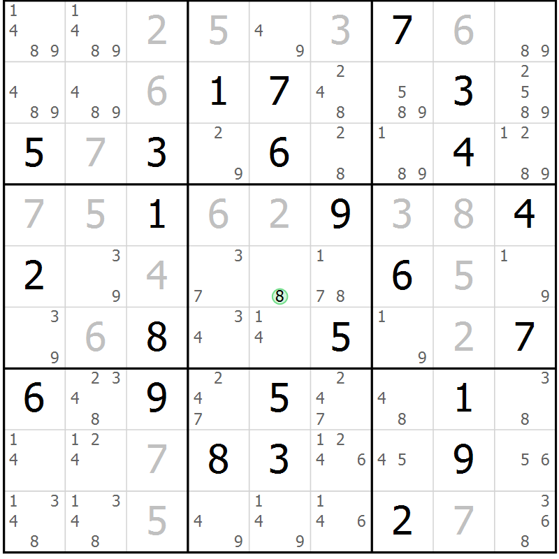 Position des candidats pour la solution de la Gr 71 page 74 du magazine de sudoku Virtuose n° 111