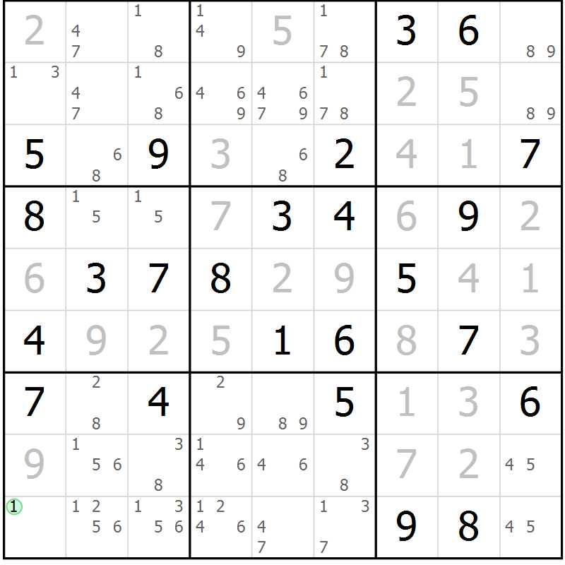 Position des candidats pour la solution de la Gr 72 page 75 du magazine de sudoku Virtuose n° 111