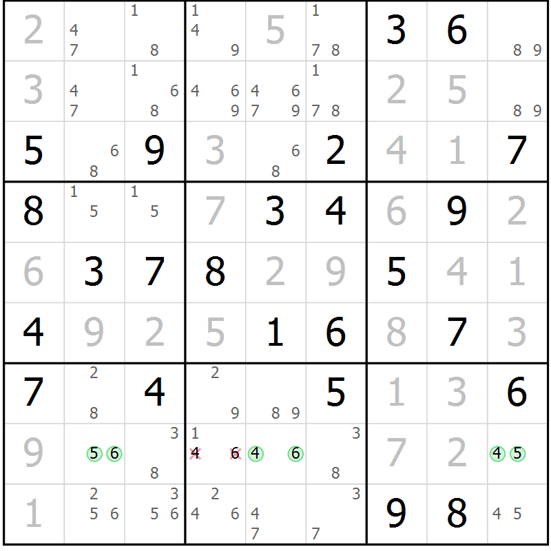 Position des candidats pour la solution de la Gr 72 page 75 du magazine de sudoku Virtuose n° 111