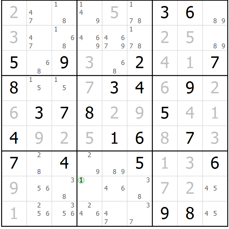 Position des candidats pour la solution de la Gr 72 page 75 du magazine de sudoku Virtuose n° 111