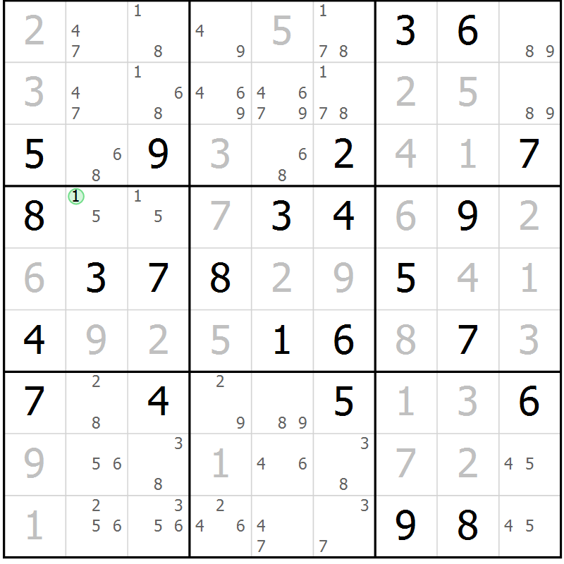 Position des candidats pour la solution de la Gr 72 page 75 du magazine de sudoku Virtuose n° 111