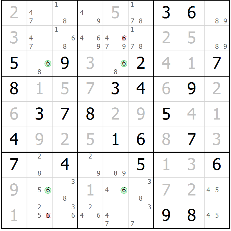 Position des candidats pour la solution de la Gr 72 page 75 du magazine de sudoku Virtuose n° 111