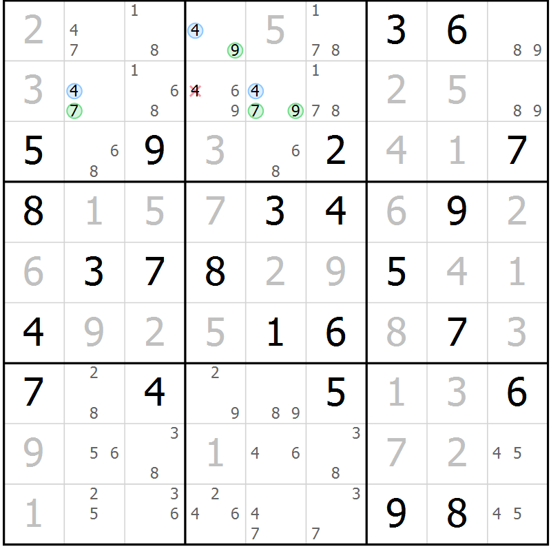Position des candidats pour la solution de la Gr 72 page 75 du magazine de sudoku Virtuose n° 111
