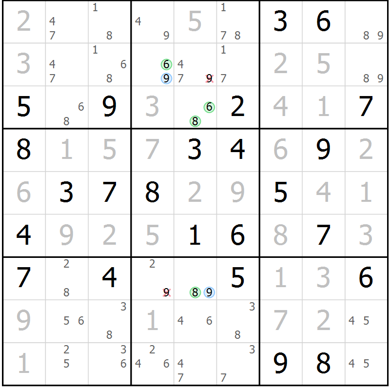 Position des candidats pour la solution de la Gr 72 page 75 du magazine de sudoku Virtuose n° 111