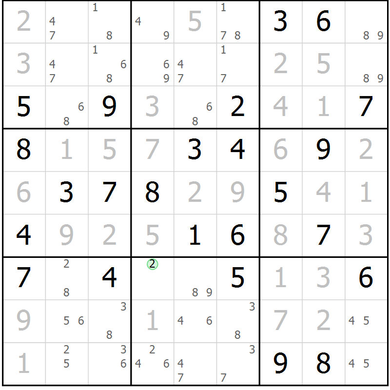 Position des candidats pour la solution de la Gr 72 page 75 du magazine de sudoku Virtuose n° 111