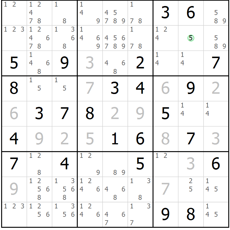 Position des candidats pour la solution de la Gr 72 page 75 du magazine de sudoku Virtuose n° 111