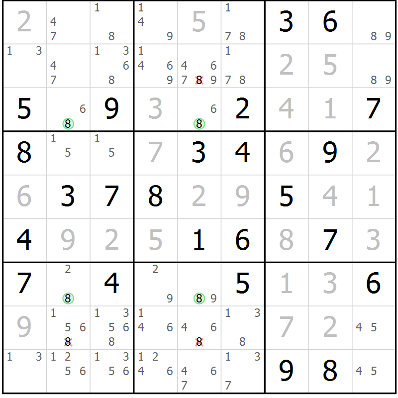 Position des candidats pour la solution de la Gr 72 page 75 du magazine de sudoku Virtuose n° 111