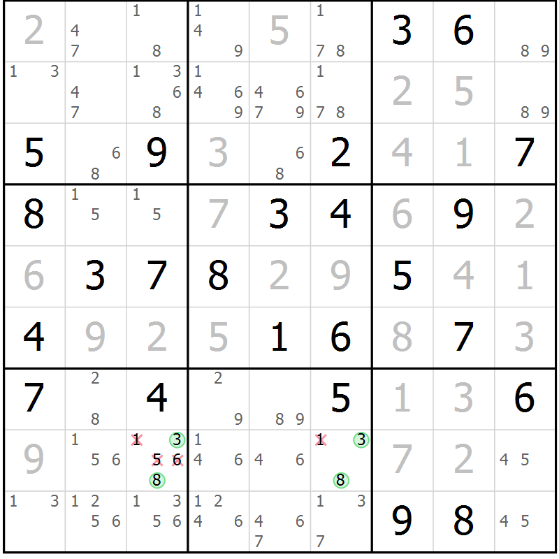 Position des candidats pour la solution de la Gr 72 page 75 du magazine de sudoku Virtuose n° 111