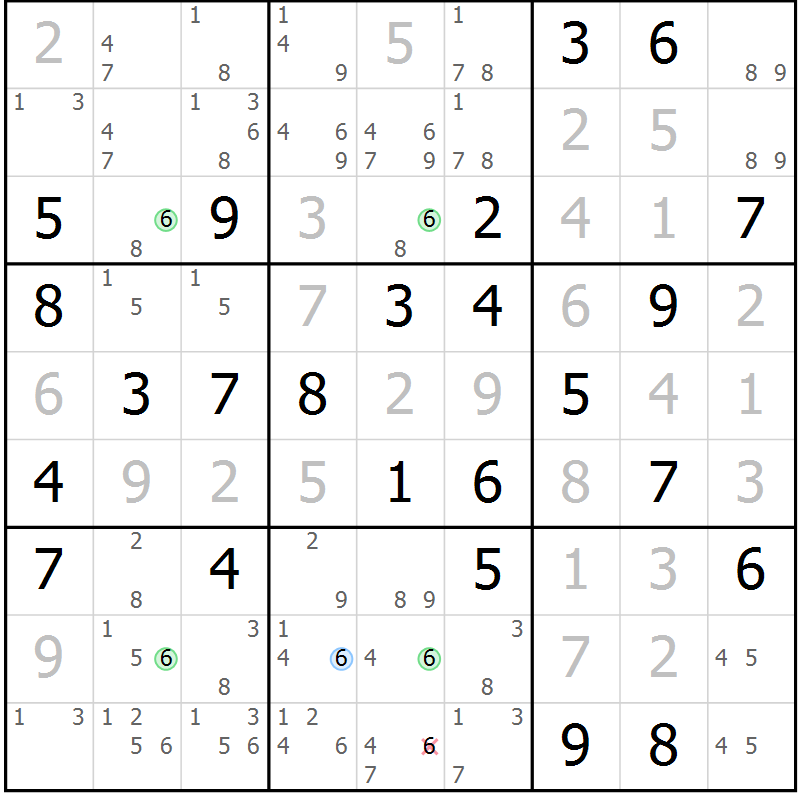 Position des candidats pour la solution de la Gr 72 page 75 du magazine de sudoku Virtuose n° 111