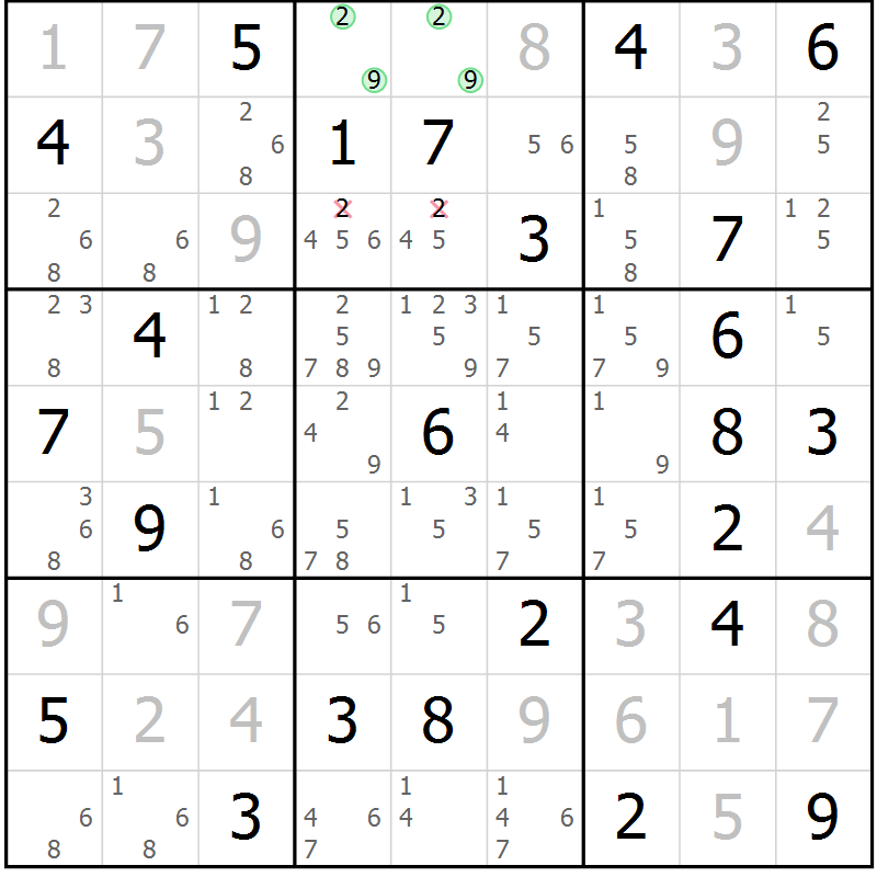 Position des candidats pour la solution de la Gr 73 page 76 du magazine de sudoku Virtuose n° 111